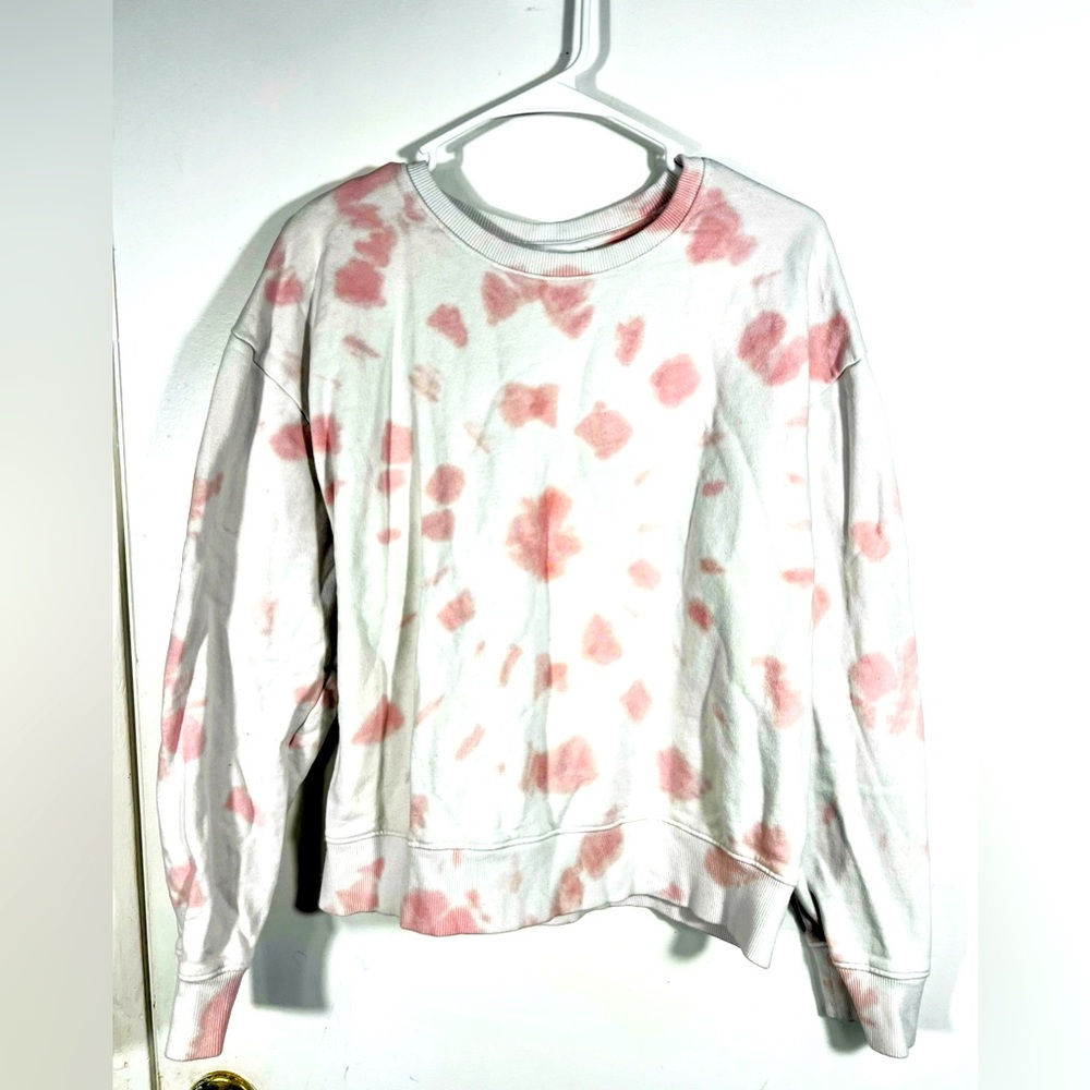Time And True Pink And White 100% Cotton Tye Dye Sweater